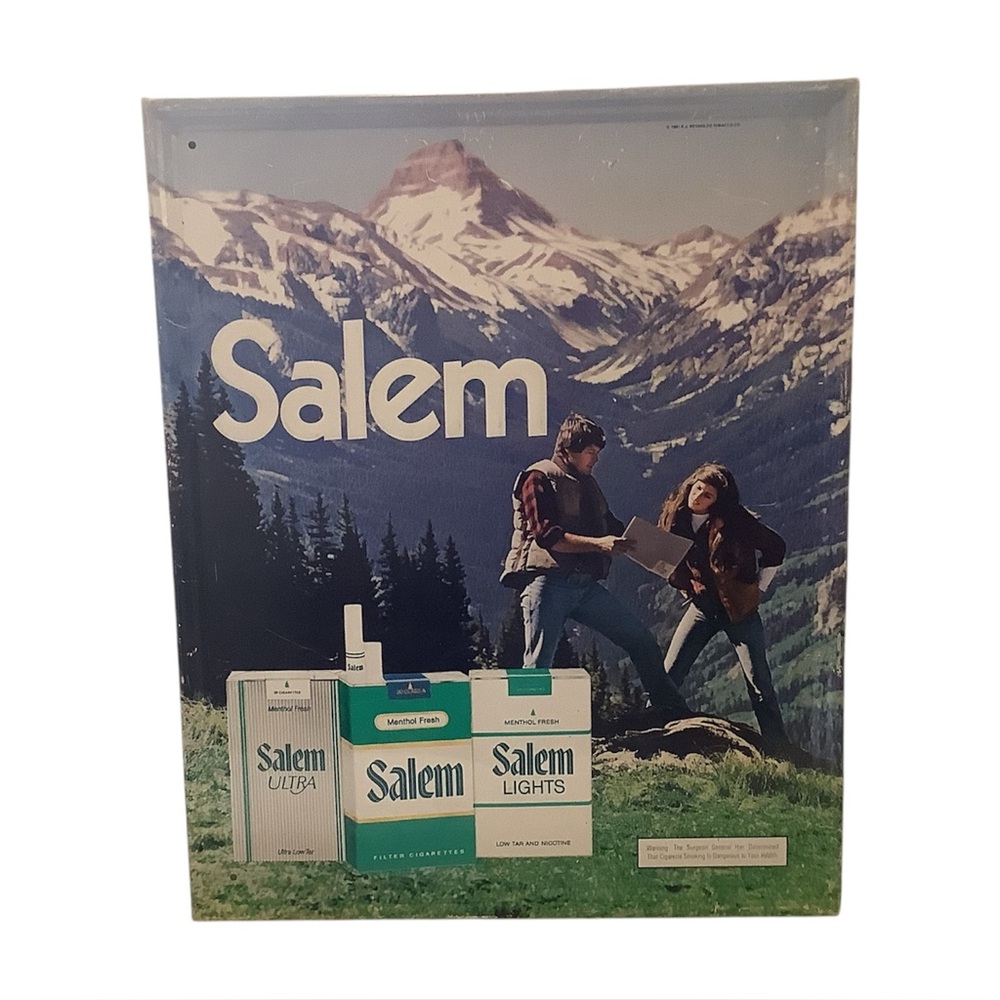 Vintage 1981 R.J. Reynolds’s Salem Large 21”x 17” Metal Sign  Mountain Hikers